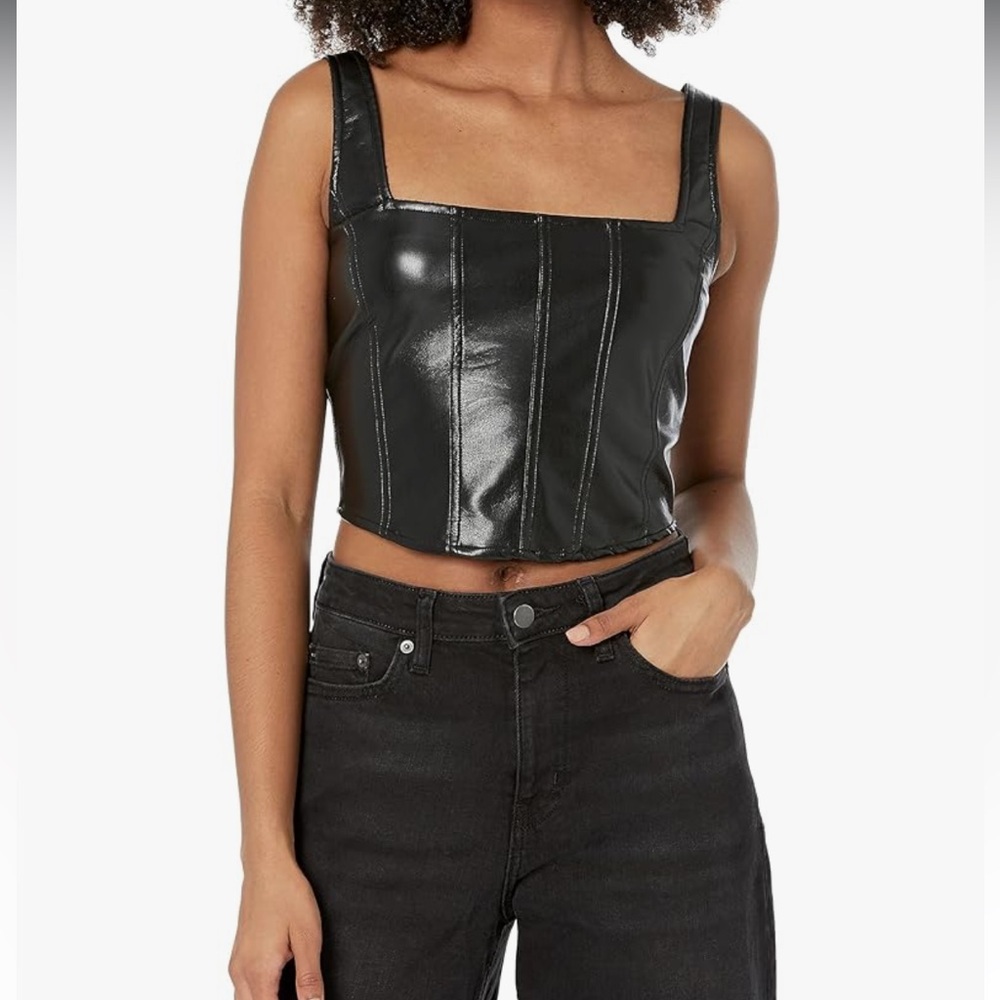 NWT Show Me Your MuMu The Corset Top in Black Faux Leather